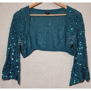 Vintage Y2K Cejon Women’s Sequin Shrug Bolero Medium Large Knit Open Front Top